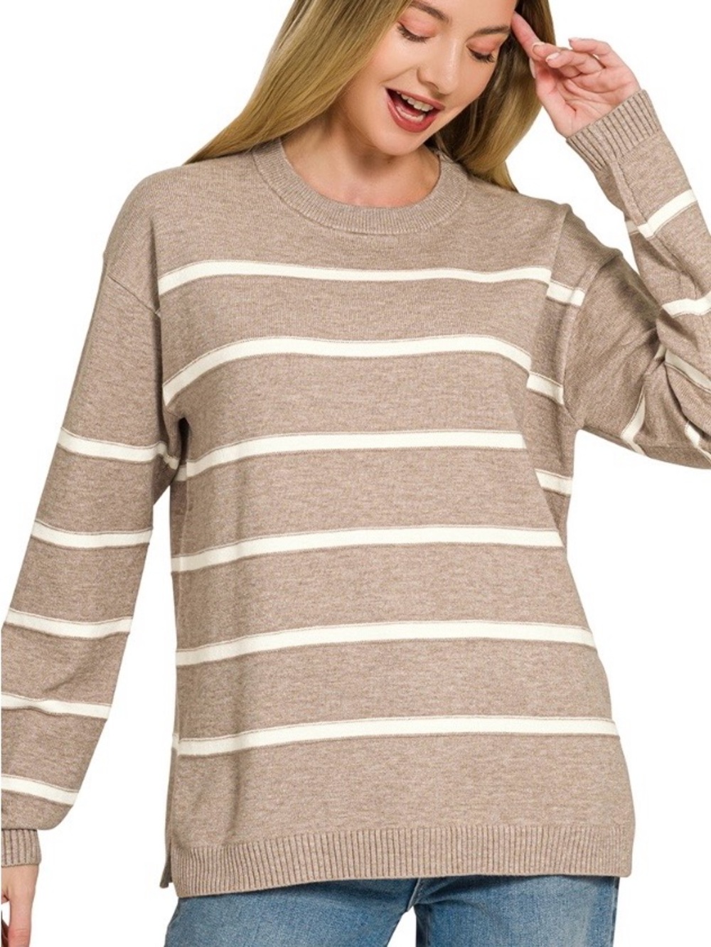 VISCOSE STRIPED ROUND NECK SWEATER - Picture 2 of 2